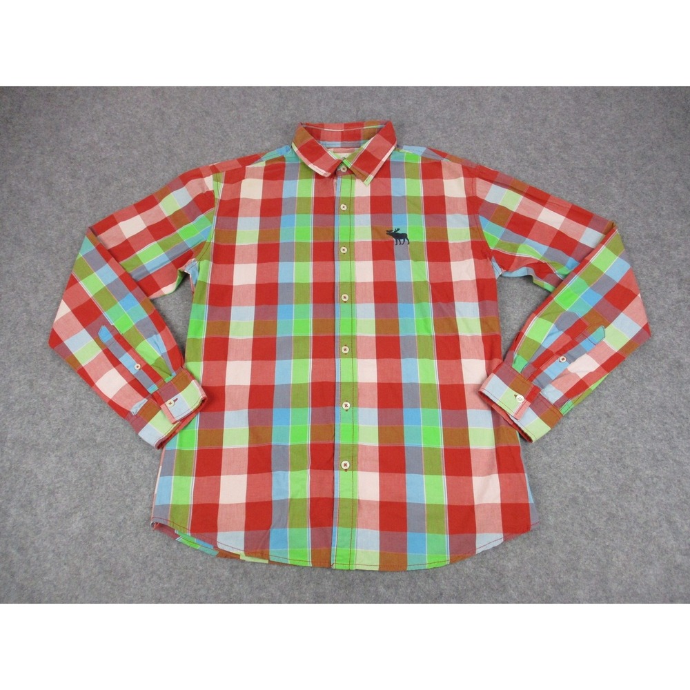 Abercrombie & Fitch Shirt Mens XL Red Green Plaid Button Up Long Sleeve Moose